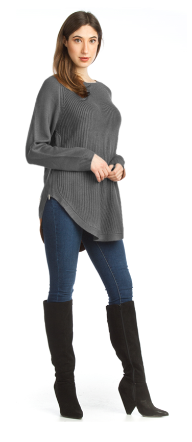 Sweater - Knit Long Sleeve with Zipper (Charcoal)