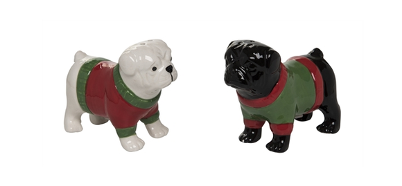 Salt & Pepper Shakers - Bulldogs with Christmas Sweater