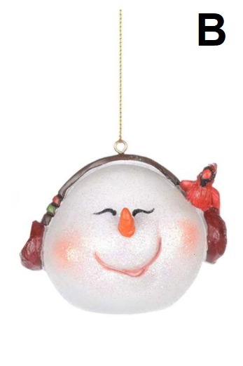 Ornament - Snowman Head with Cardinal (Ear Muffs)