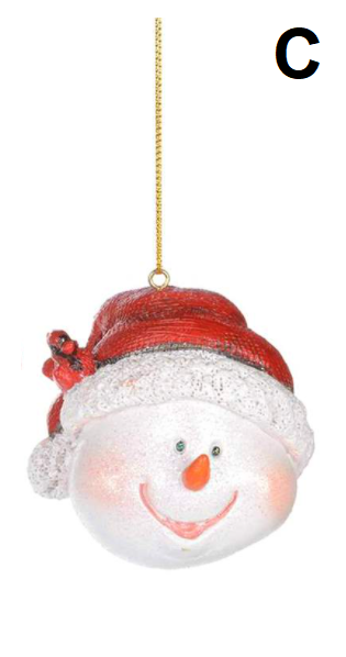 Ornament - Snowman Head Cardinal (Santa Hat)