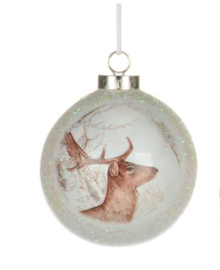 Ornament - White Ball with Deer