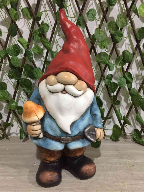 Gnome Holding Mushroom - With Red Hat