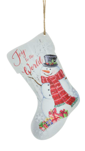 Ornament - Stocking with Snowman (Joy)